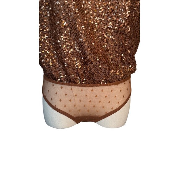 Free People XS Women's Shimmer & Shine Thong Bodysuit, Sunset, Brown, Metallic - Picture 6 of 15